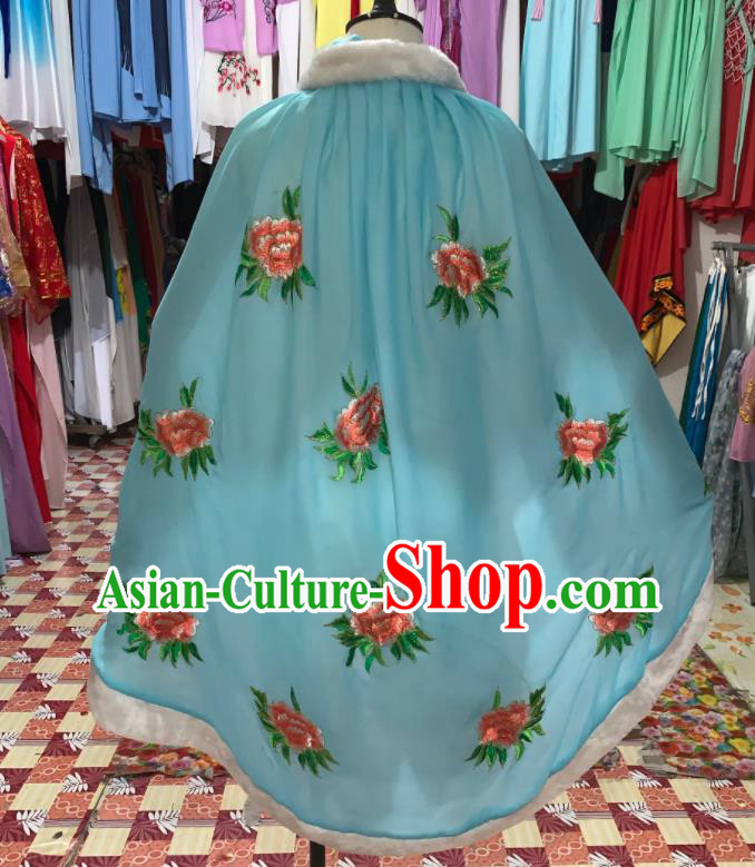 China Traditional Peking Opera Diva Clothing Ancient Noble Lady Garment Costume Shaoxing Opera Actress Embroidered Blue Mantle