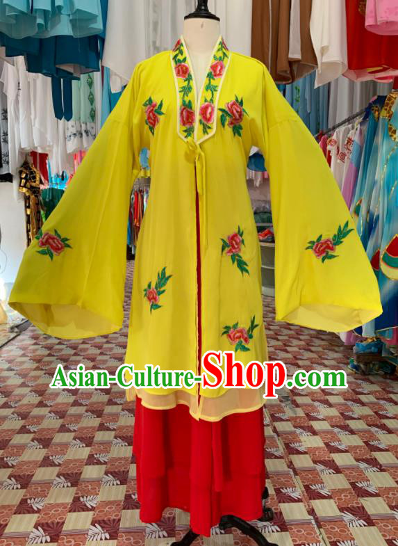 China Huangmei Opera Actress Yellow Dress Outfits Traditional Peking Opera Hua Tan Clothing Ancient Young Woman Garment Costume
