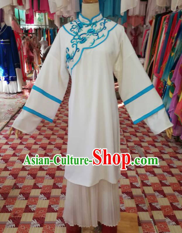 China Shaoxing Opera Distressed Woman White Dress Outfits Traditional Peking Opera Actress Clothing Ancient Young Mistress Garment Costumes