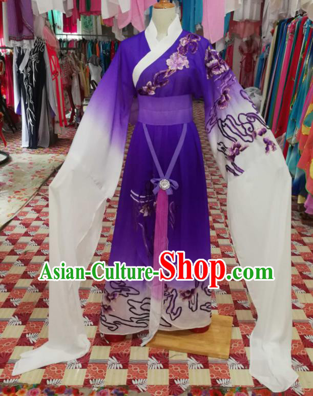 China Traditional Peking Opera Diva Clothing Ancient Young Mistress Garment Costumes Shaoxing Opera Actress Purple Water Sleeve Dress Outfits