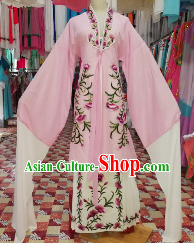 China Shaoxing Opera Young Beauty Pink Dress Outfits Traditional Peking Opera Qingyi Clothing Ancient Princess Garment Costumes