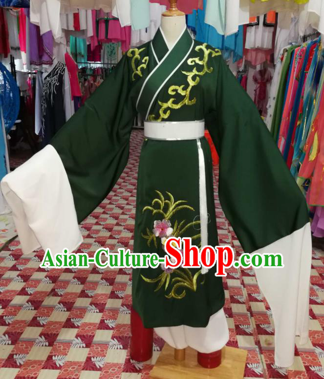 China Beijing Opera Xiaosheng Deep Green Robe Uniforms Traditional Opera Childe Clothing Shaoxing Opera Scholar Garment Costumes