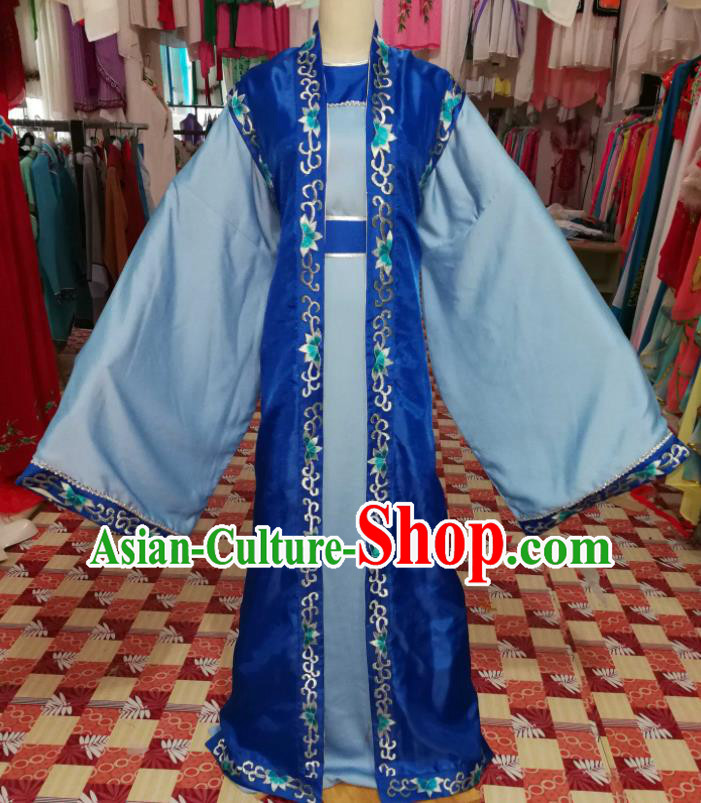 China Beijing Opera Xiaosheng Blue Robe Uniforms Traditional Opera Young Male Clothing Shaoxing Opera Childe Garments