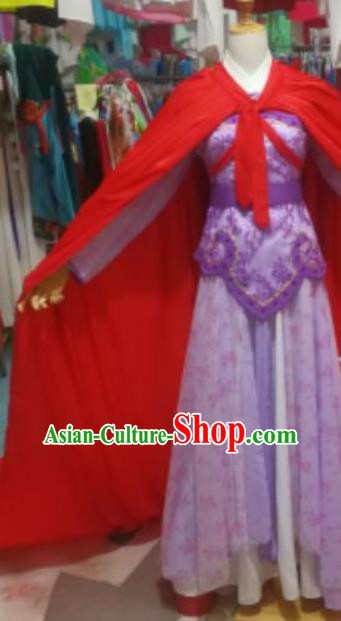 China Ancient Swordswoman Garment Costumes Shaoxing Opera Imperial Concubine Purple Dress Outfits Traditional Peking Opera Actress Clothing