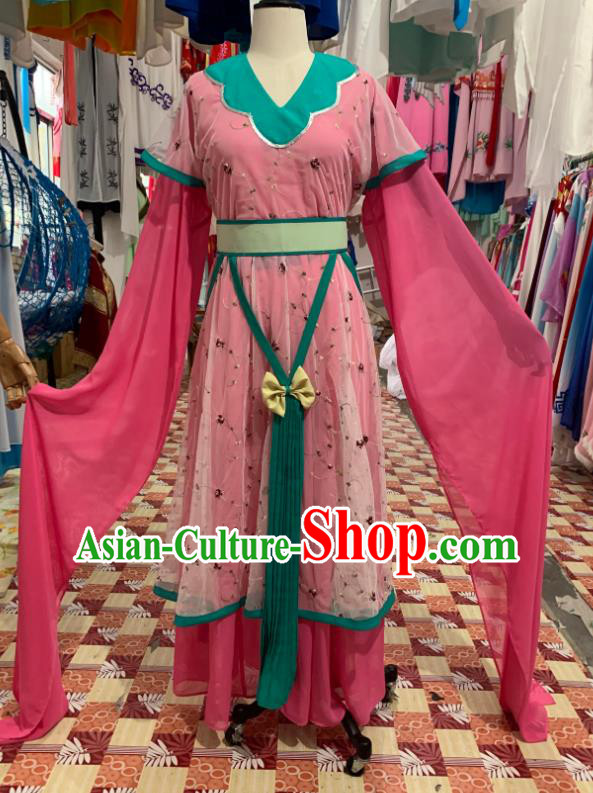 China Ancient Palace Maid Garment Costumes Shaoxing Opera Servant Girl Pink Dress Outfits Traditional Peking Opera Xiaodan Clothing
