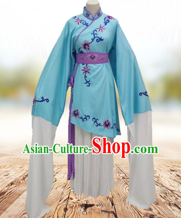 China Traditional Yue Opera Beauty Blue Dress Outfits Peking Opera Hua Tan Clothing Ancient Young Woman Garment Costumes