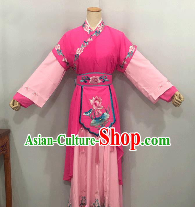 China Peking Opera Hua Tan Clothing Ancient Maidservant Costumes Traditional Yue Opera Court Lady Rosy Dress Outfits