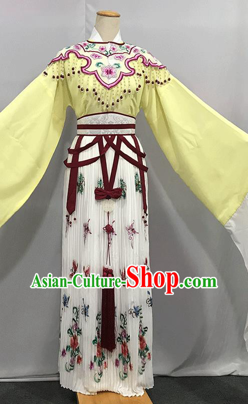 China Peking Opera Fairy Clothing Ancient Goddess Garment Costumes Traditional Shaoxing Opera Princess Yellow Dress Outfits