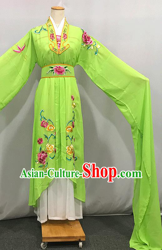 China Traditional Yueju Opera Actress Green Water Sleeve Dress Outfits Peking Opera Hua Tan Clothing Ancient Flower Fairy Garment Costumes