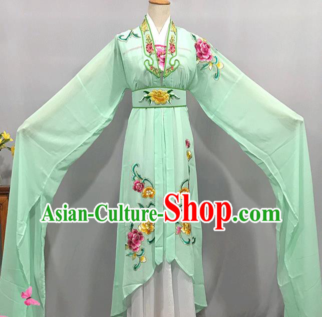 China Peking Opera Hua Tan Clothing Ancient Flower Fairy Garment Costumes Traditional Yueju Opera Actress Light Green Water Sleeve Dress Outfits