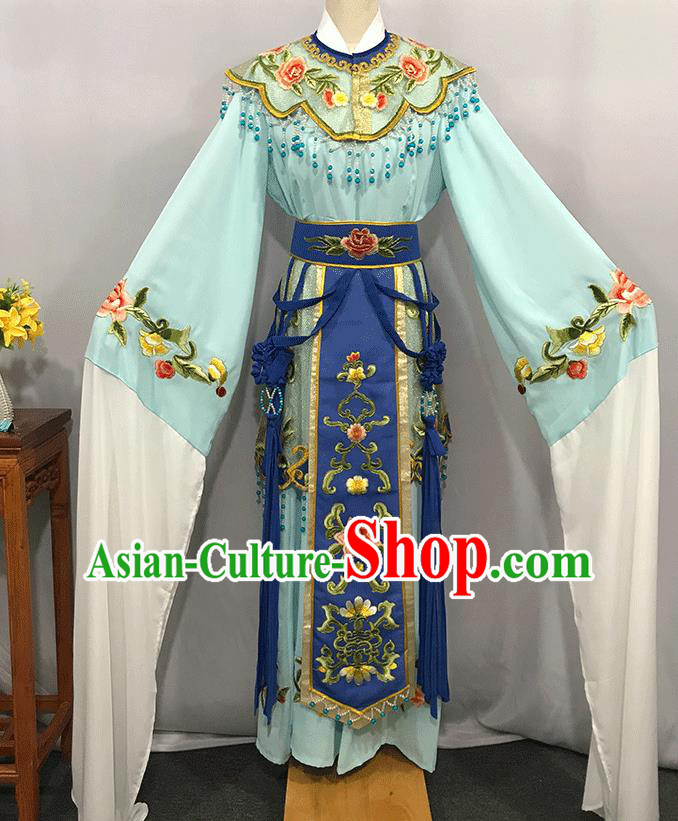 China Ancient Queen Garment Costumes Traditional Shaoxing Opera Empress Clothing Peking Opera Hua Tan Blue Dress Outfits