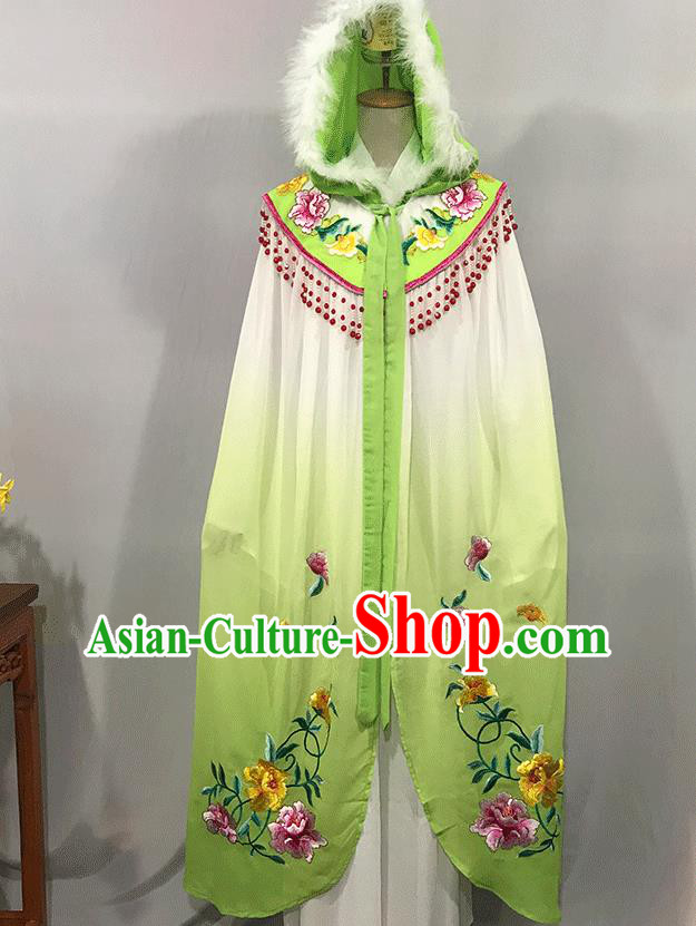 China Traditional Shaoxing Opera Actress Mantle Peking Opera Hua Tan Embroidered Green Cape Ancient Princess Clothing