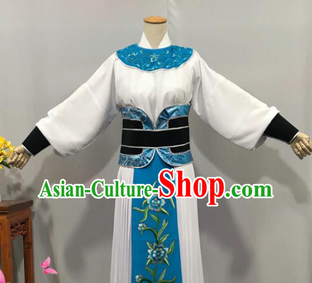 China Traditional Shaoxing Opera Swordsman Clothing Opera Warrior Garment Costume Beijing Opera Wusheng White Uniforms