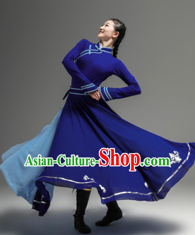 Chinese Mongol Nationality Clothing Ethnic Folk Dance Costume Woman Performance Garments Mongolian Minority Royalblue Dress Outfits