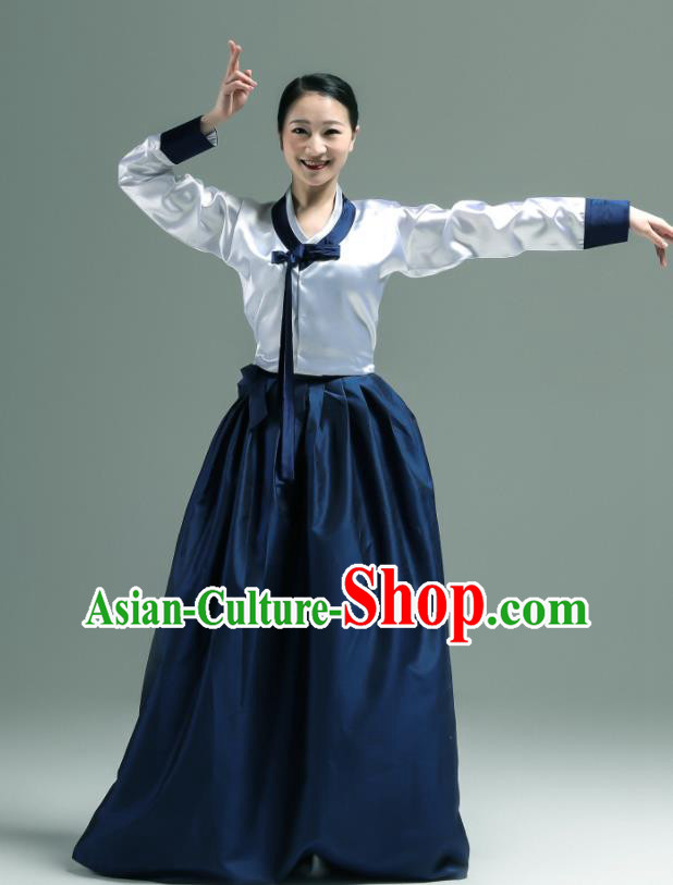China Classical Dance Clothing Women Stage Performance Costumes Woman Dance Navy Satin Dress Uniforms Korean Dance Fashion