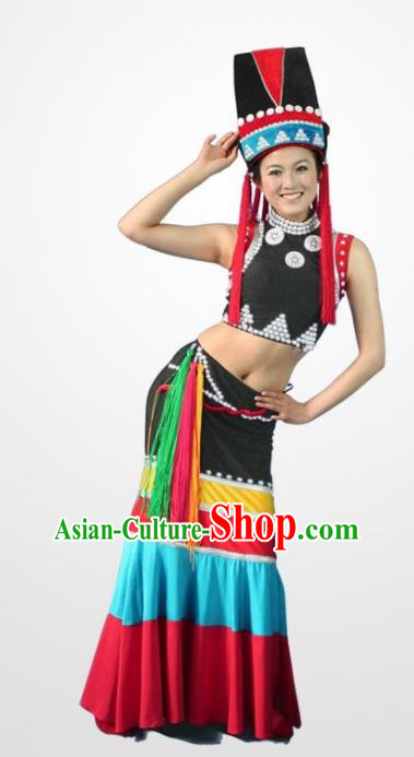 Chinese Ethnic Stage Performance Outfits Dai Nationality Folk Dance Clothing Peacock Dance Garments Yunnan Minority Woman Dress
