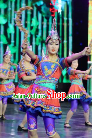 Chinese Woman Dance Garments Guangxi Minority Dance Dress Ethnic Stage Performance Outfits She Nationality Folk Dance Clothing