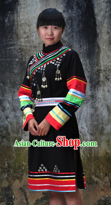 Chinese She Nationality Folk Dance Clothing Woman Dance Garments Guangxi Minority Festival Black Dress Ethnic Stage Performance Outfits