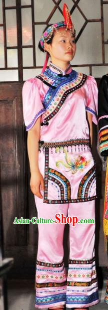 Chinese Dong Minority Festival Dress Ethnic Stage Performance Pink Outfits She Nationality Folk Dance Clothing Woman Dance Garments