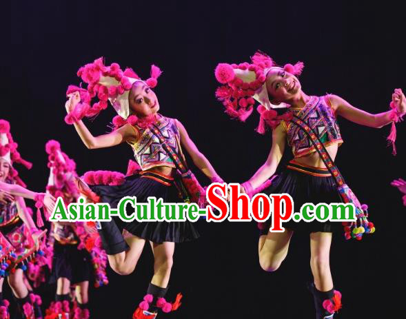 China Sichuan Minority Kids Dance Dress Yi Nationality Folk Dance Apparels Children Performance Costumes