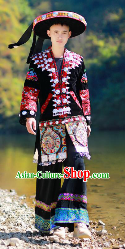 China Yao Minority Wedding Bridegroom Costumes Yi Nationality Male Dance Clothing Xiangxi Ethnic Stage Performance Suits