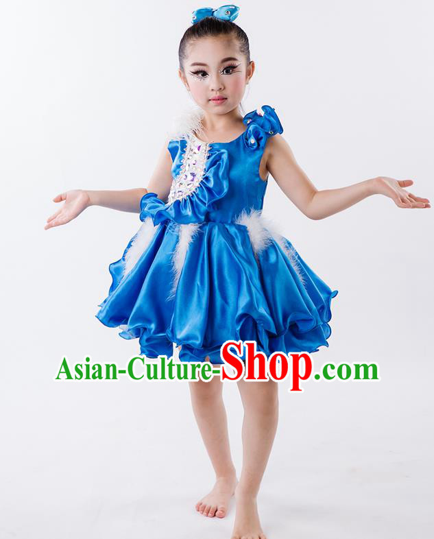 China Children Compere Blue Dress Modern Dance Fashion Chorus Performance Costume Girl Dance Clothing