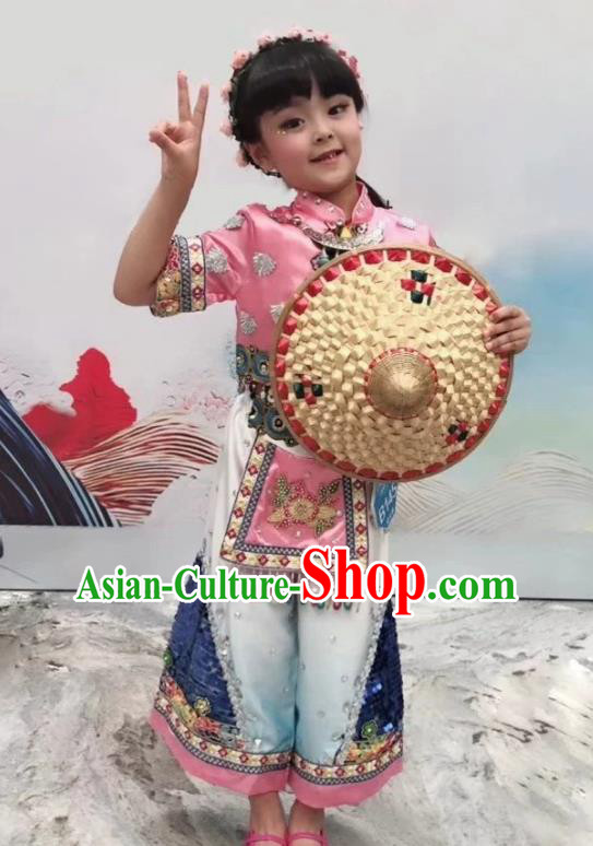 China Drum Dance Costume Girl Dance Clothing Children Stage Performance Dress Folk Dance Uniforms