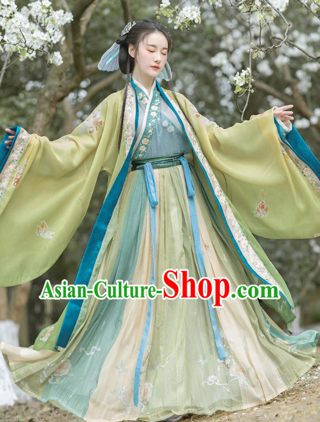 China Song Dynasty Imperial Consort Historical Clothing Ancient Court Woman Garment Costumes Traditional Green Hanfu Dress Apparels