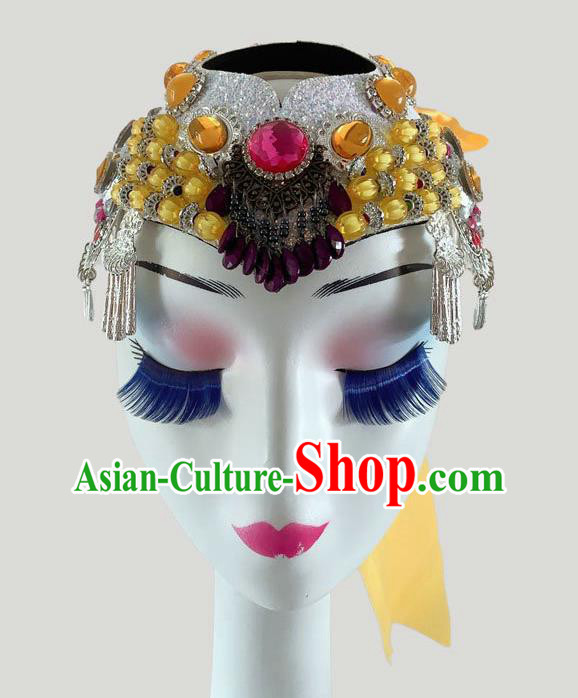 China Mongolian Ethnic Performance Headdress Mongol Nationality Folk Dance Hair Accessories Minority Bowl Dance Headpiece