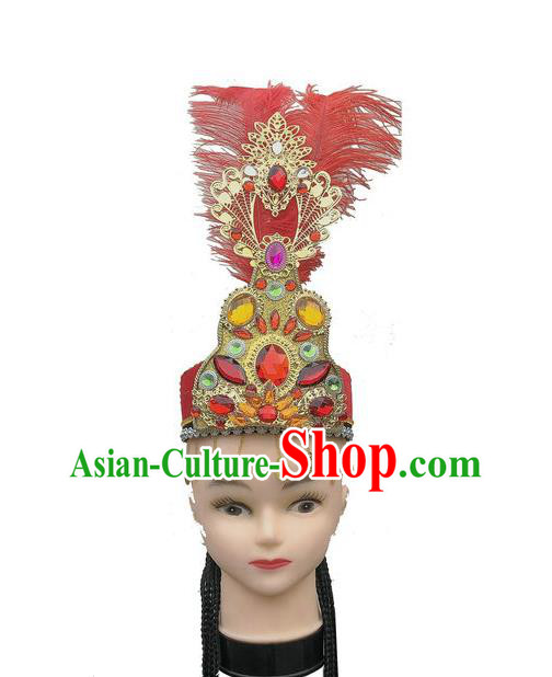 China Uyghur Nationality Folk Dance Headdress Xinjiang Minority Dance Headwear Uighur Ethnic Performance Red Hat