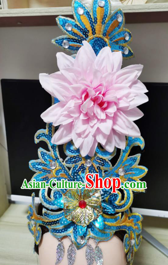 Chinese Woman Group Dance Hair Accessories Stage Performance Headdress Modern Dance Headpiece Opening Dance Pink Peony Hair Crown