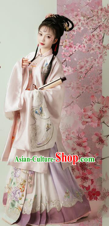 China Ming Dynasty Young Beauty Historical Clothing Ancient Aristocracy Lady Dress Traditional Hanfu Garments