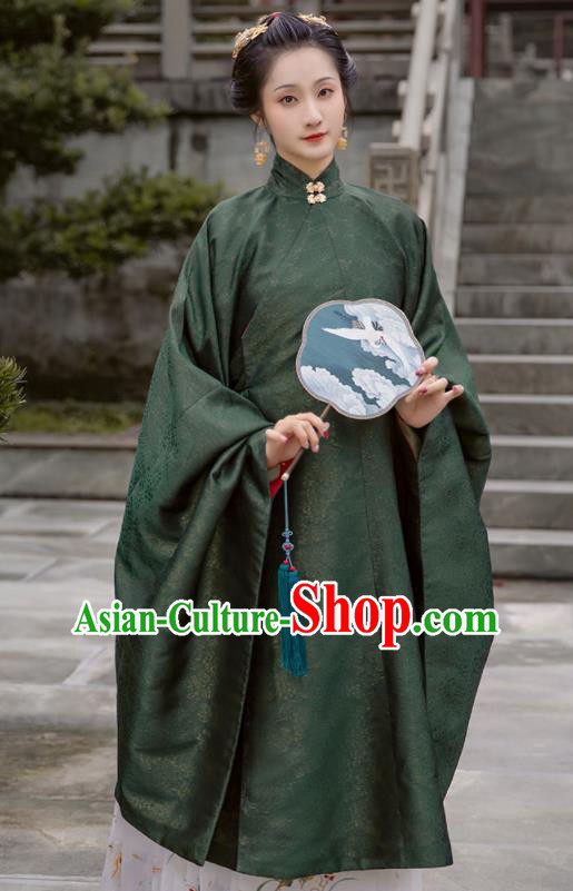 China Traditional Noble Woman Hanfu Garments Ming Dynasty Countess Historical Clothing Ancient Royal Princess Green Dresses