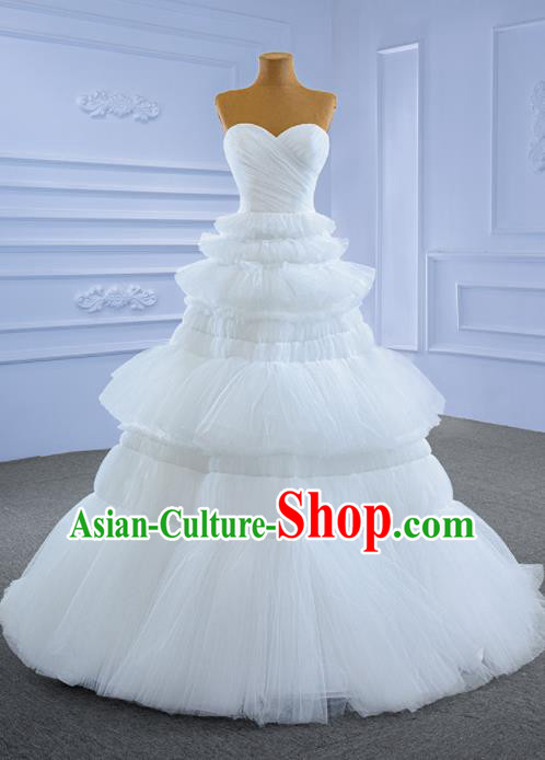 Custom Bridal Gown Wedding Dress Bride White Veil Layered Dress Stage Performance Garment Costume