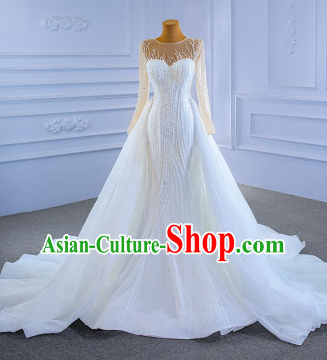 Custom Wedding Dress Bride White Trailing Dress Stage Performance Garment Costume Luxury Bridal Gown