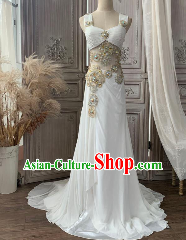 Top Wedding White Full Dress Compere Performance Clothing European Court Garment Costume Annual Meeting Dance Formal Attire