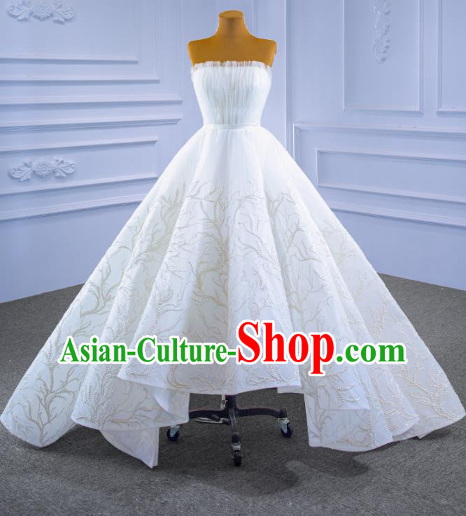 Custom Bride White Cocktail Dress Stage Performance Garment Costume Luxury Bridal Gown Wedding Dress