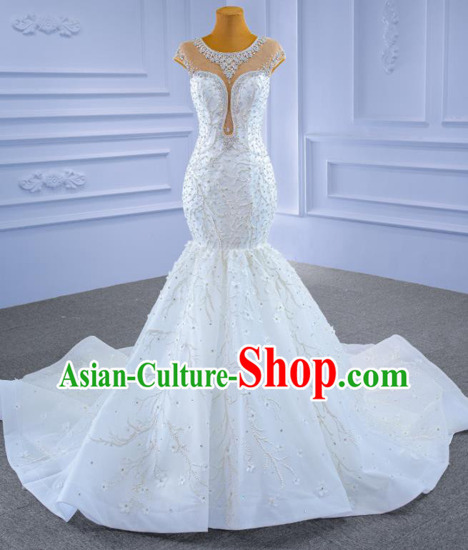 Custom Ceremony Formal Garment Bride Fishtail Dress Stage Performance Costume Luxury Trailing Bridal Gown Wedding Dress