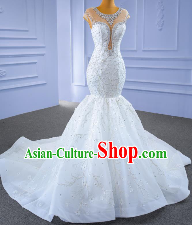 Custom Ceremony Formal Garment Bride Fishtail Dress Stage Performance Costume Luxury Trailing Bridal Gown Wedding Dress