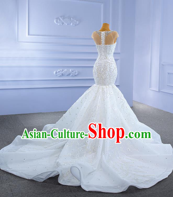 Custom Ceremony Formal Garment Bride Fishtail Dress Stage Performance Costume Luxury Trailing Bridal Gown Wedding Dress