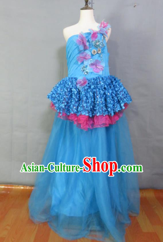 Custom Blue Wedding Dress Photography Clothing Modern Dance Fashion Costume Bride Full Dress