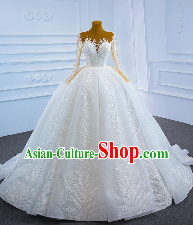 Custom Marriage Bride Full Dress Catwalks Formal Costume Ceremony Vintage Clothing Luxury Trailing Wedding Dress Compere Garment