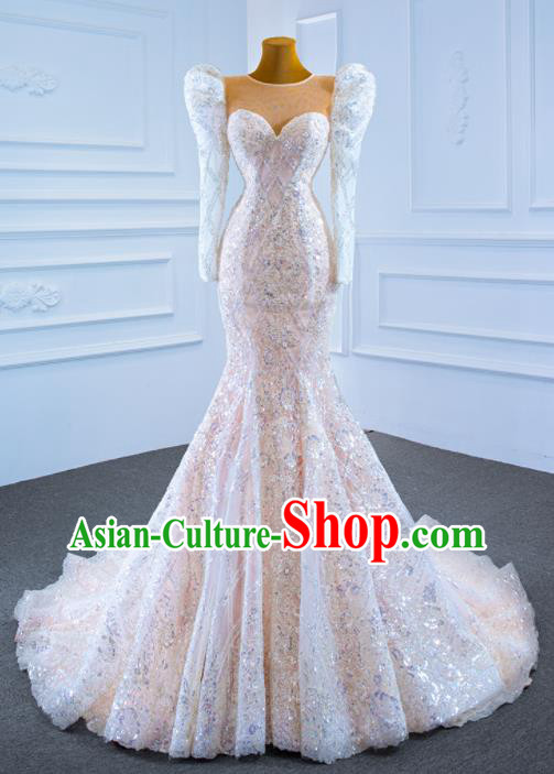 Custom Marriage Bride Trailing Full Dress Catwalks Princess Costume Ceremony Vintage Clothing Luxury Wedding Dress Compere Formal Garment