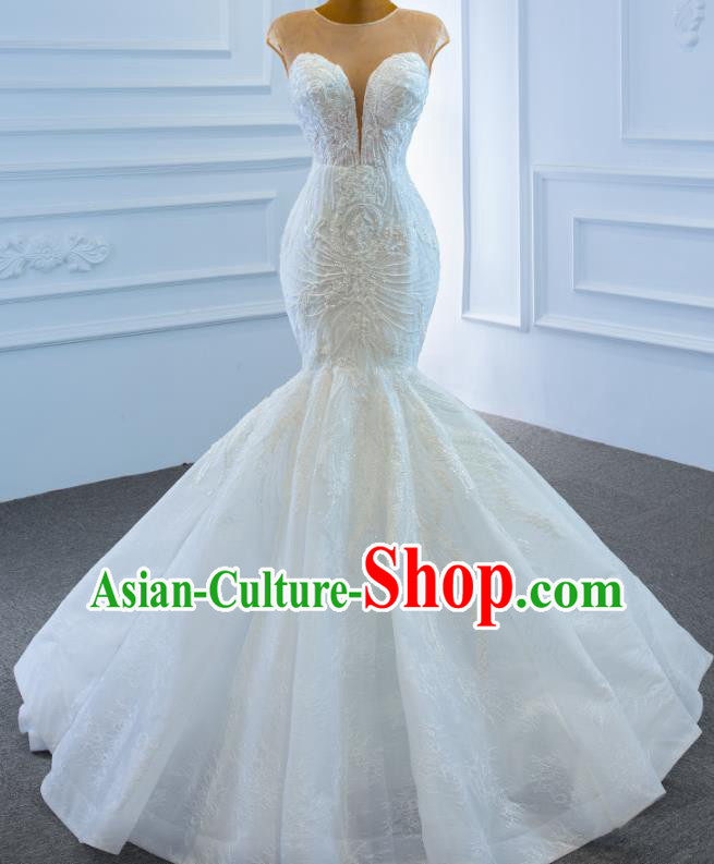 Custom Luxury Fishtail Wedding Dress Vintage Formal Garment Bride Embroidery Beads Full Dress Catwalks Princess Costume Ceremony Compere Clothing