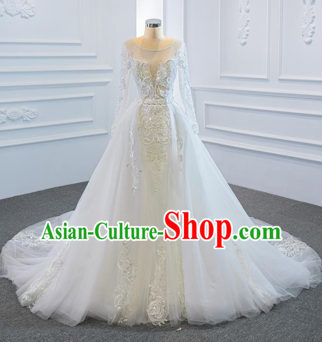 Custom Vintage Wedding Dress Luxury Embroidery Formal Garment Compere Trailing Full Dress Catwalks Princess Costume Marriage Bride Clothing