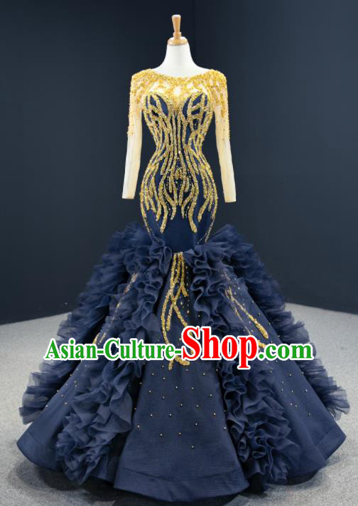 Custom Bride Clothing Vintage Wedding Dress Marriage Formal Garment Compere Luxury Navy Fishtail Full Dress Catwalks Princess Costume