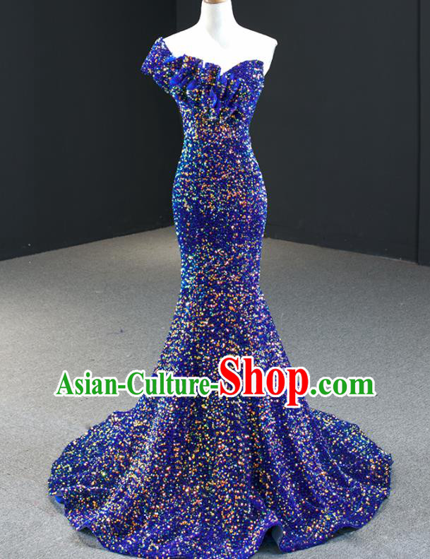 Custom Compere Formal Garment Marriage Fishtail Full Dress Catwalks Princess Costume Vintage Bride Clothing Luxury Royalblue Wedding Dress