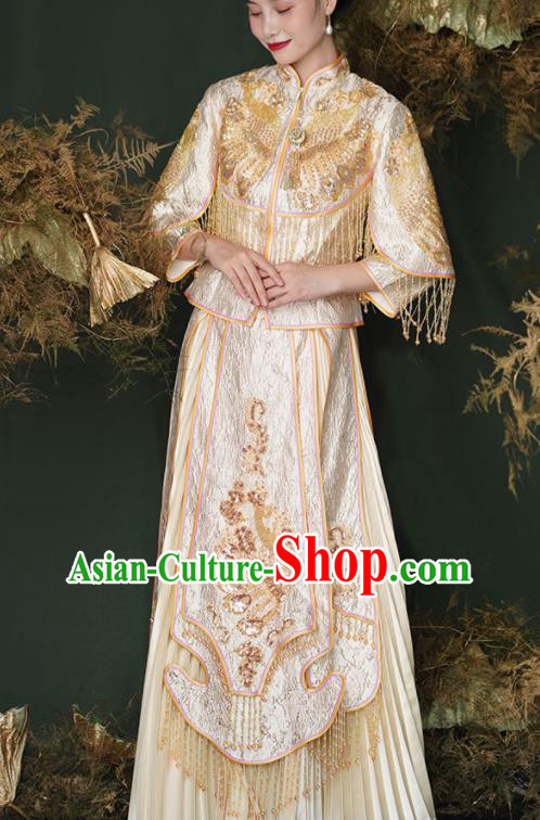 China Traditional Xiuhe Suits Embroidery Bottom Drawer Clothing Wedding Garment Costumes Bride Champagne Dress Outfits