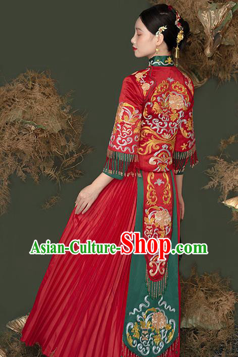China Bride Dress Outfits Traditional Red Xiuhe Suits Embroidery Dragon Phoenix Bridal Attire Clothing Wedding Toasting Garment Costumes