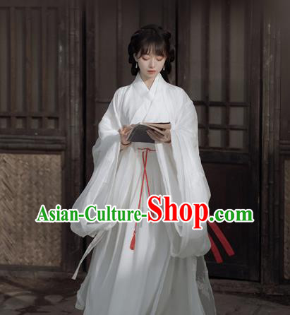 China Ancient Goddess White Hanfu Dress Jin Dynasty Palace Lady Clothing Traditional Historical Costumes Complete Set